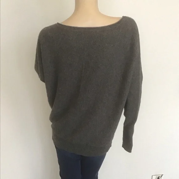 Athleta Heather Gray Sparkle Trim 100% Cashmere Oversized Pullover Sweater L - Picture 4 of 6